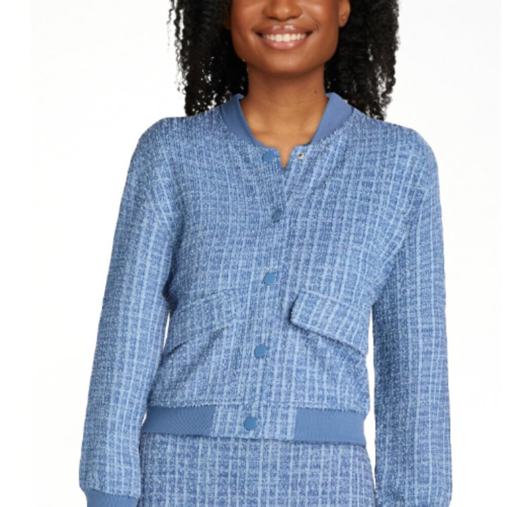 NWT Madden NYC Juniors Blue Boucle Bomber Jacket Size XXS